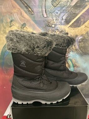 Kamik Women's Black Winter Boot with Gray Faux Fur Cuff